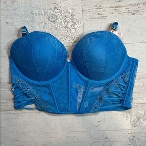 Victoria’s Secret Very Sexy Blue Lace Long Line Corset Pushup Bra 38C